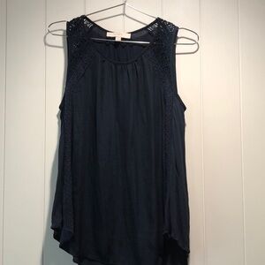 Ann Taylor Loft navy blue tank top with lace detailing around shoulder M